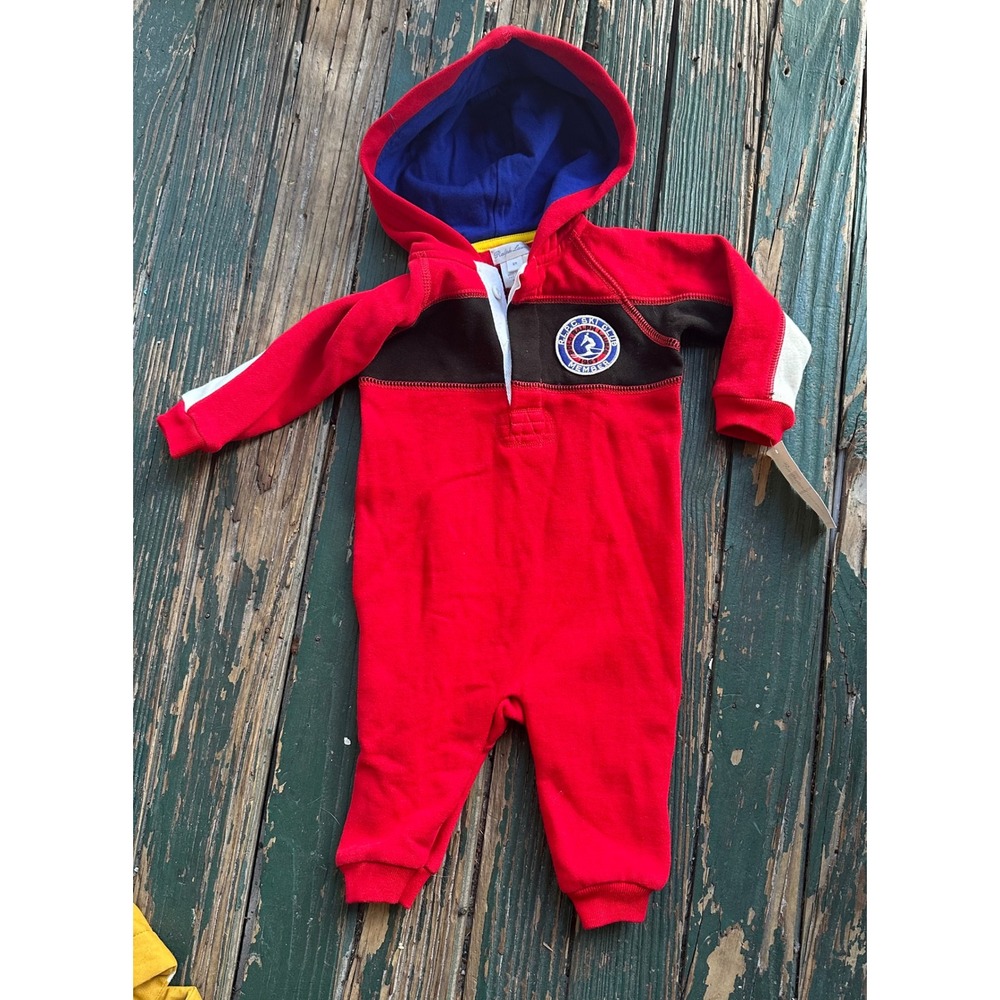 Ralph Lauren Baby Boys Red Fleece Ski Club Hooded Coverall Romper 6M NWT